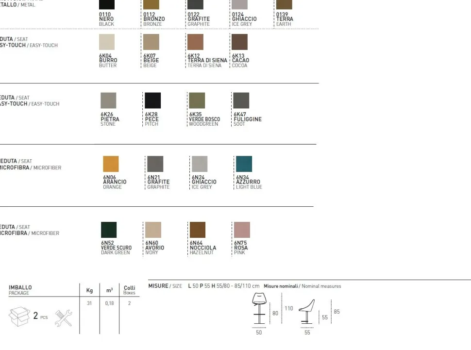 Sgabello regolabile in altezza con seduta imbottita Bilbao disponibile in vari colori