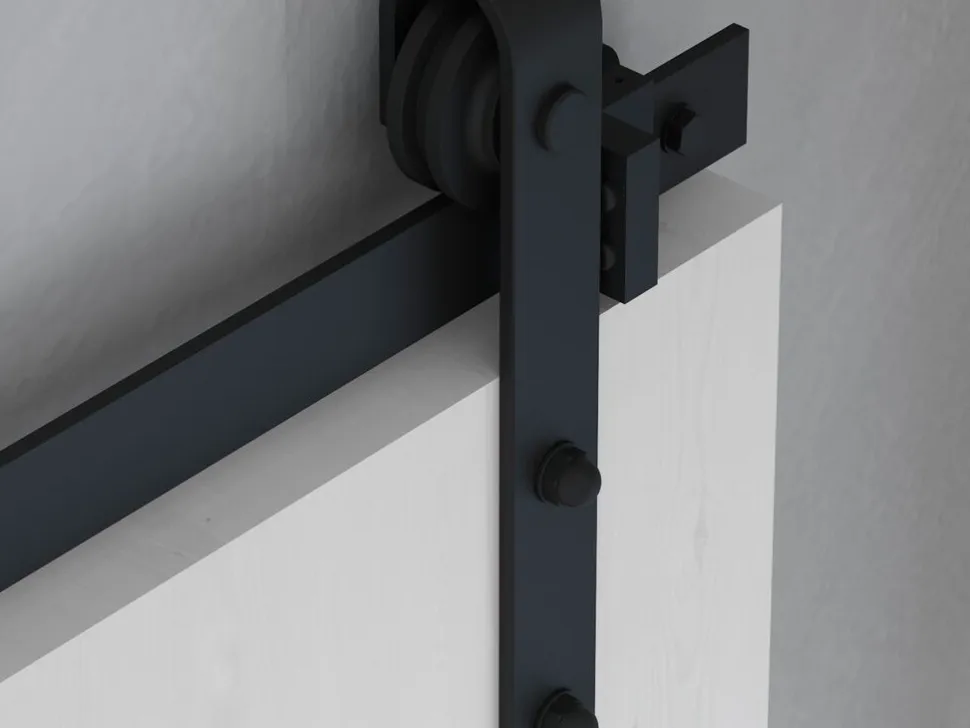 Sistema Bram per ante scorrevoli sospese in legno con chiusura soft