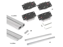Sistema Flow 2 da superficie in kit per un armadio con 2 ante scorrevoli in legno supportate da chiusura ammortizzata