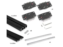 Sistema Flow 2 da superficie in kit per un armadio con 2 ante scorrevoli in legno supportate da chiusura ammortizzata