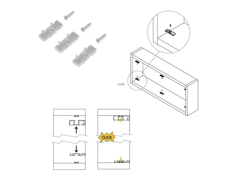 Sistema Flow 2 da superficie in kit per un armadio con 2 ante scorrevoli in legno supportate da chiusura ammortizzata