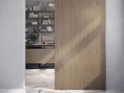 Sistema per ante scorrevoli sospese in legno con chiusura soft