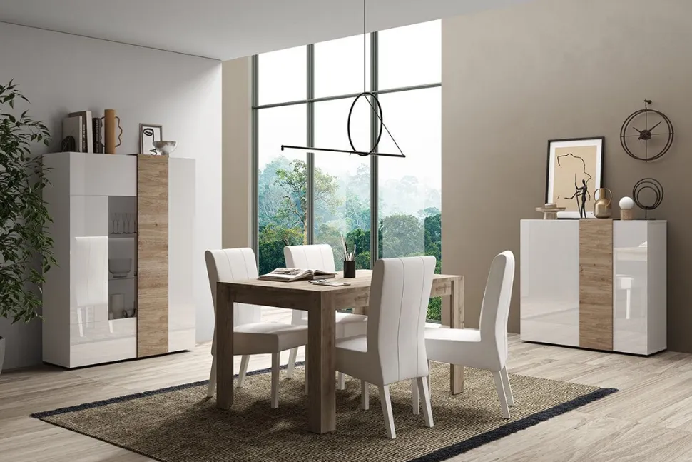 Soggiorno Blume linea Olimpo finitura Bianco Lucido e Rovere Kadiz