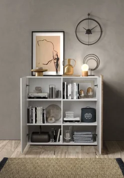 Soggiorno Blume linea Olimpo finitura Bianco Lucido e Rovere Kadiz