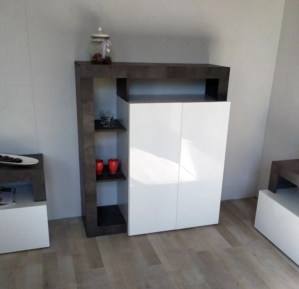 Soggiorno Carla linea Frame in Bianco Lucido e Ossido