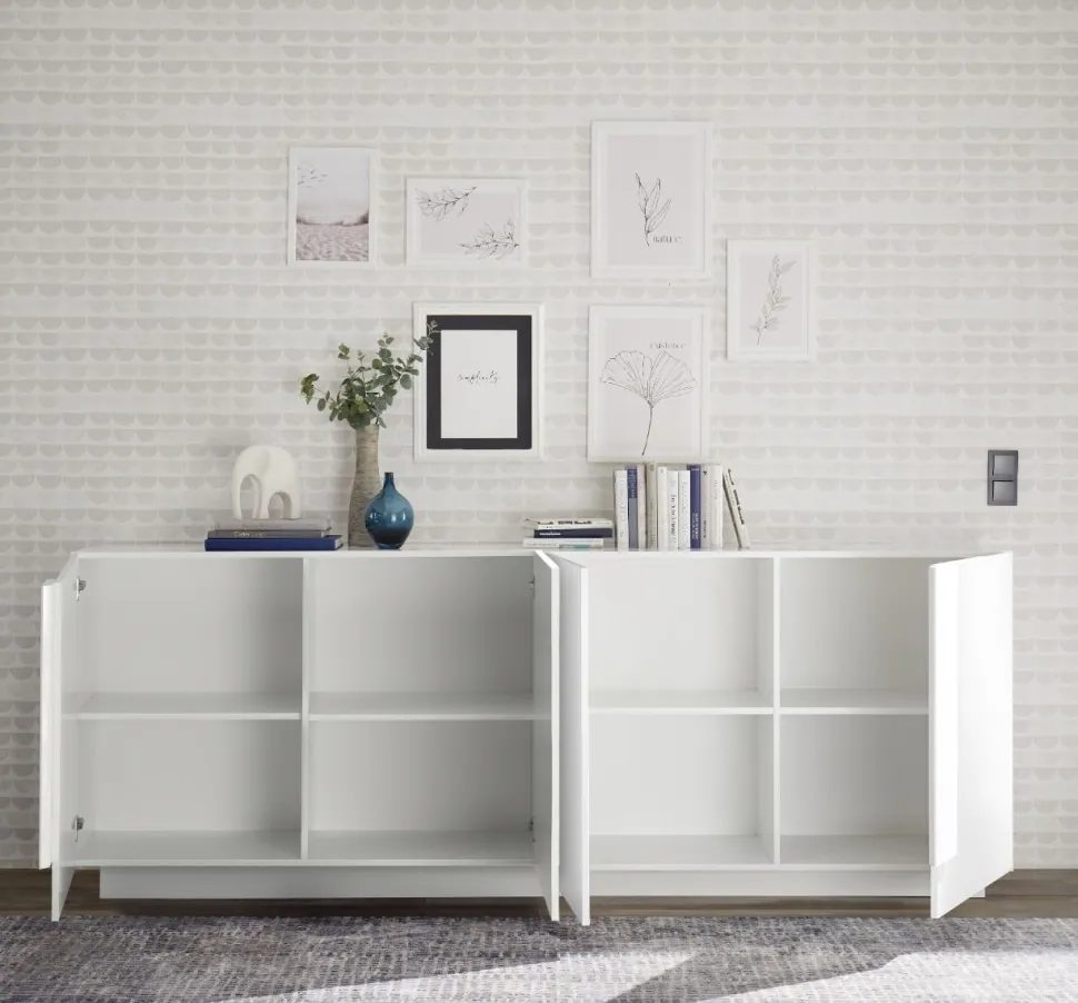 Soggiorno Claudia linea Sax in finitura Bianco Lucido