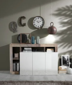 Soggiorno Clea linea Frame in Bianco Lucido e Pero