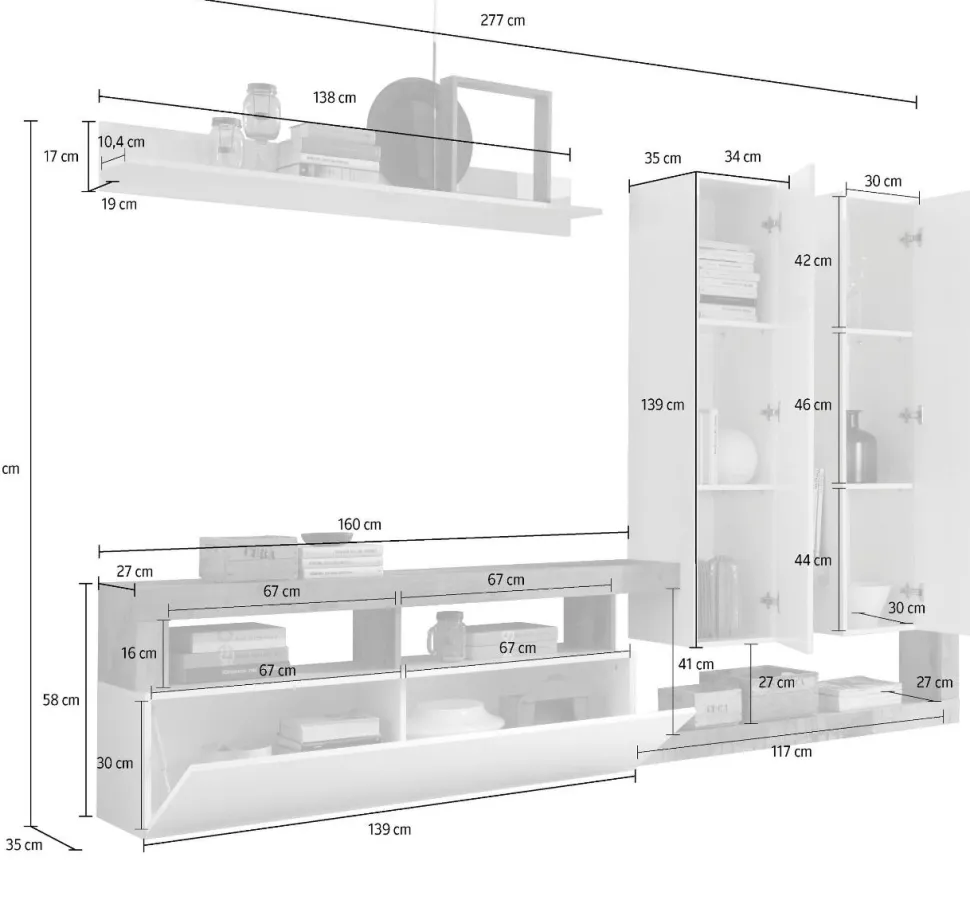 Soggiorno Clea linea Frame in Bianco Lucido e Cemento