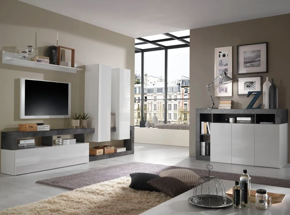 Soggiorno Clea linea Frame in Bianco Lucido e Ossido