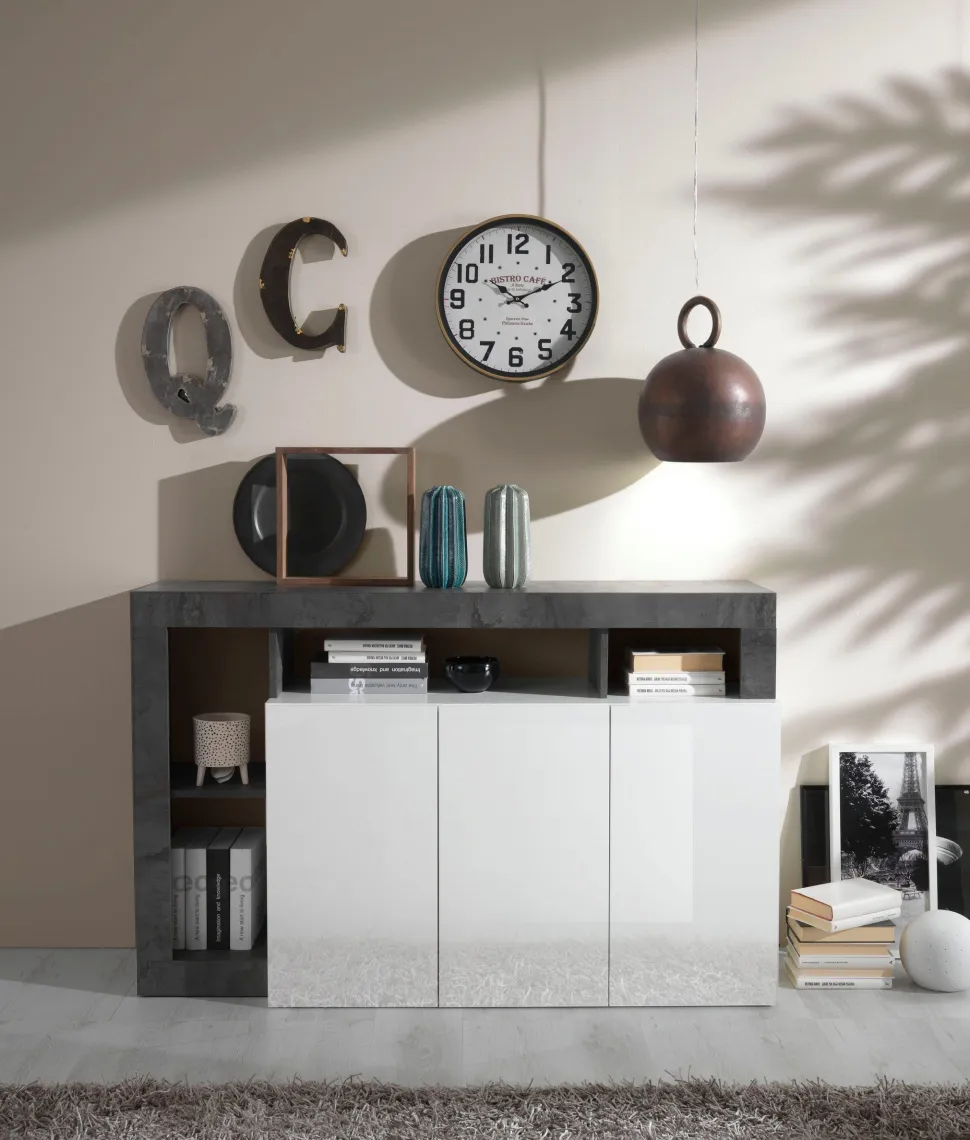 Soggiorno Clea linea Frame in Bianco Lucido e Ossido