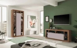 Soggiorno con libreria e porta tv Daniel Linea Verona in Rovere Mercure e Cashmere