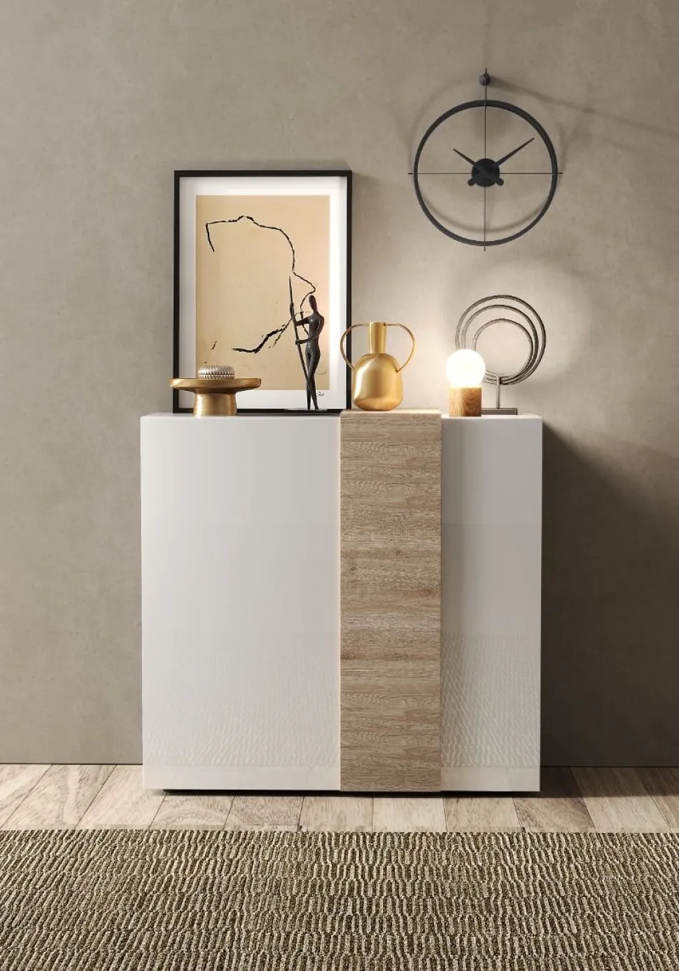 Soggiorno Giovanna linea Olimpo finitura Bianco Lucido e Rovere Kadiz