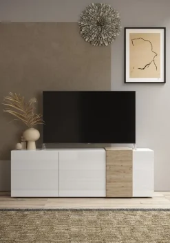 Soggiorno Giovanna linea Olimpo finitura Bianco Lucido e Rovere Kadiz