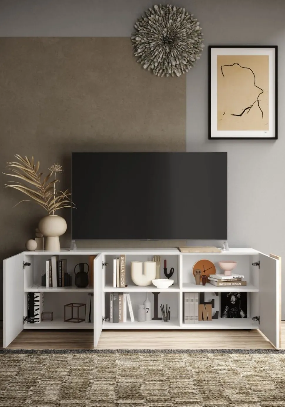 Soggiorno Giovanna linea Olimpo finitura Bianco Lucido e Rovere Kadiz