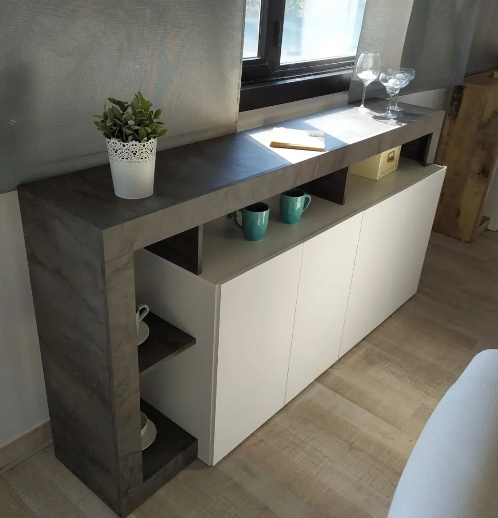 Soggiorno Leo linea Frame in Bianco Lucido e Ossido