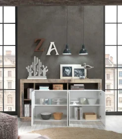 Soggiorno Porzia linea Frame in Bianco Lucido e Pero