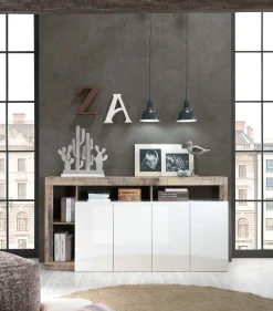 Soggiorno Porzia linea Frame in Bianco Lucido e Pero