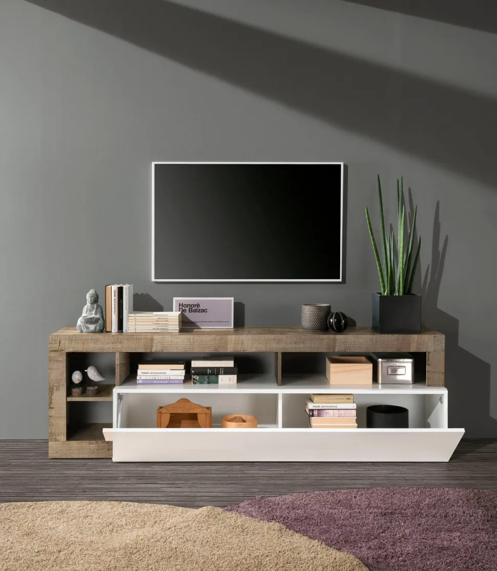 Soggiorno Porzia linea Frame in Bianco Lucido e Pero