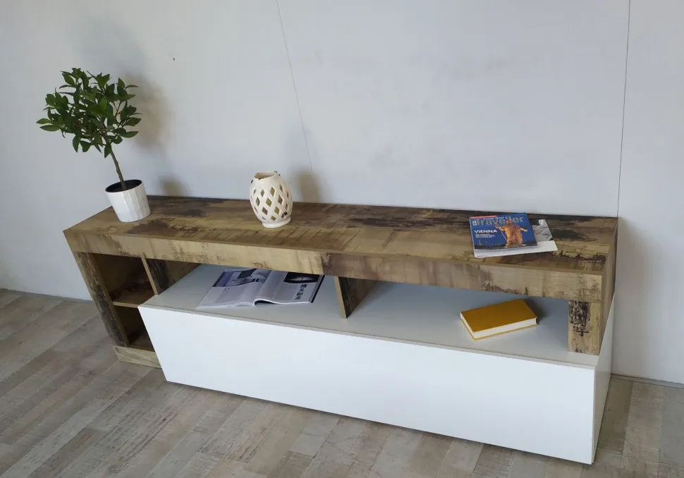 Soggiorno Porzia linea Frame in Bianco Lucido e Pero