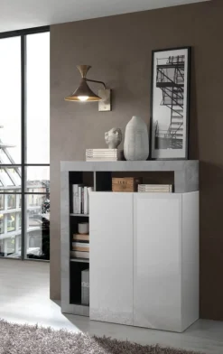 Soggiorno Porzia linea Frame in Bianco Lucido e Cemento