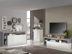 Soggiorno Porzia linea Frame in Bianco Lucido e Cemento