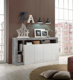 Soggiorno Porzia linea Frame in Bianco Lucido e Cemento
