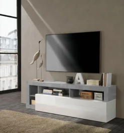Soggiorno Porzia linea Frame in Bianco Lucido e Cemento