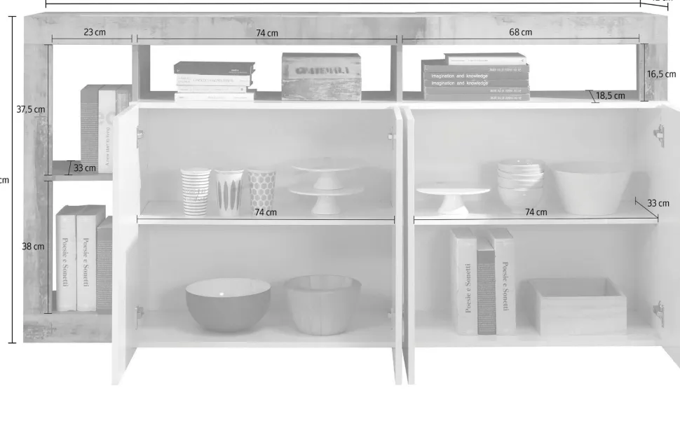 Soggiorno Porzia linea Frame in Bianco Lucido e Cemento