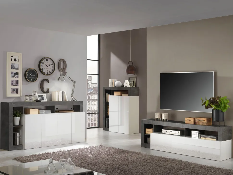 Soggiorno Porzia linea Frame in Bianco Lucido e Ossido