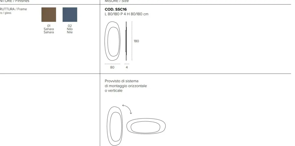 Specchiera ovale Nefti disponibile in 2 colori