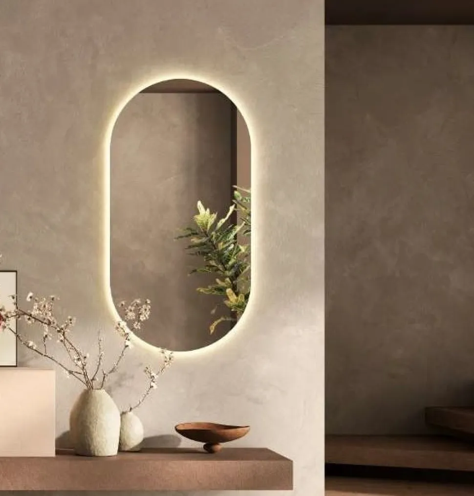 Specchiera ovale retroilluminata moderna luce calda