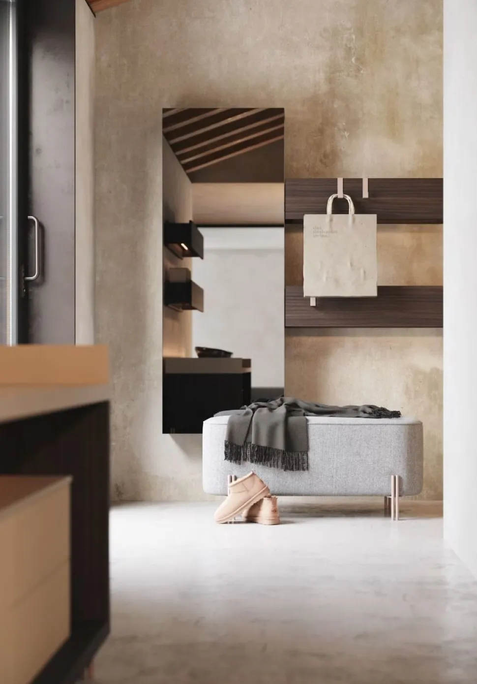 Specchiera rettangolare con mensole disponibile in 30 colori