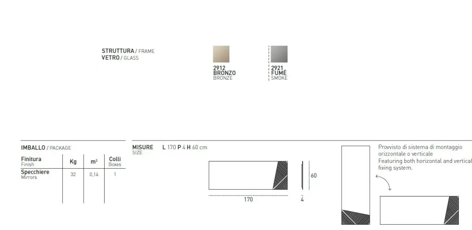 Specchiera rettangolare reversibile Iside disponibile in 2 colori