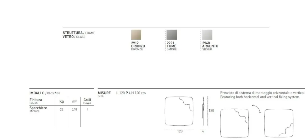 Specchiera reversibile Horus disponibile in 3 colori