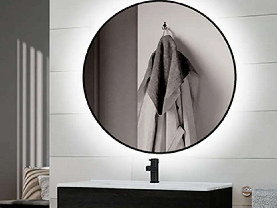 Specchio da bagno con cornice nera Zeus con Illuminazione LED decorativa