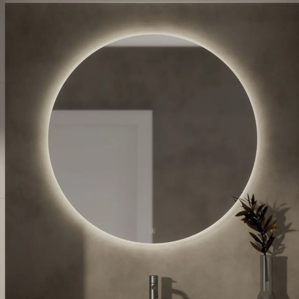 Specchio rotondo con sabbiatura perimetrale retroilluminata disponibile in 3 misure