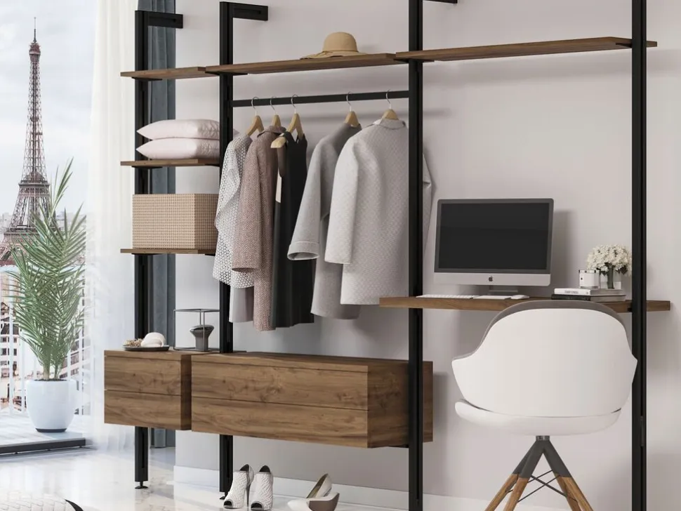 Staffe per 1 ripiano in legno, 1 modulo e 1 asta di sospensione, lunghezza 1 m Zero, Zama, Verniciato nero testurizzato