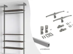 Supporti per 3 ripiani in Legno e 1 modulo per struttura Zero, Zama, Verniciato grigio pietra
