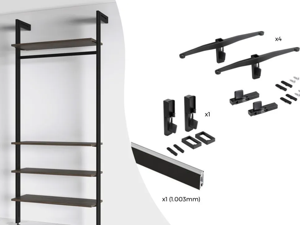 Supporti per 3 ripiani in Legno e 1 modulo per struttura Zero, Zama, Verniciato grigio pietra