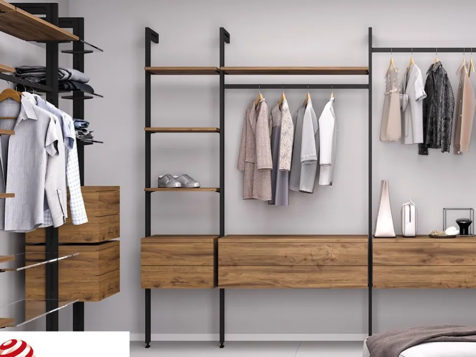 Supporti per 3 ripiani in Legno e 1 modulo per struttura Zero, Zama, Verniciato grigio pietra