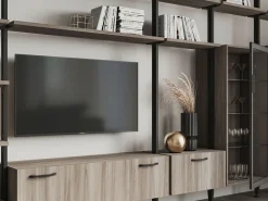 Supporti per 3 ripiani in Legno e 1 modulo per struttura Zero, Zama, Verniciato grigio pietra