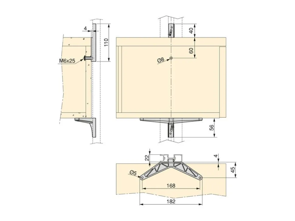 Supporti per 3 ripiani in Legno e 1 modulo per struttura Zero, Zama, Verniciato grigio pietra