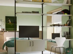 Supporti per 3 ripiani in Legno e 1 modulo per struttura Zero, Zama, Verniciato grigio pietra