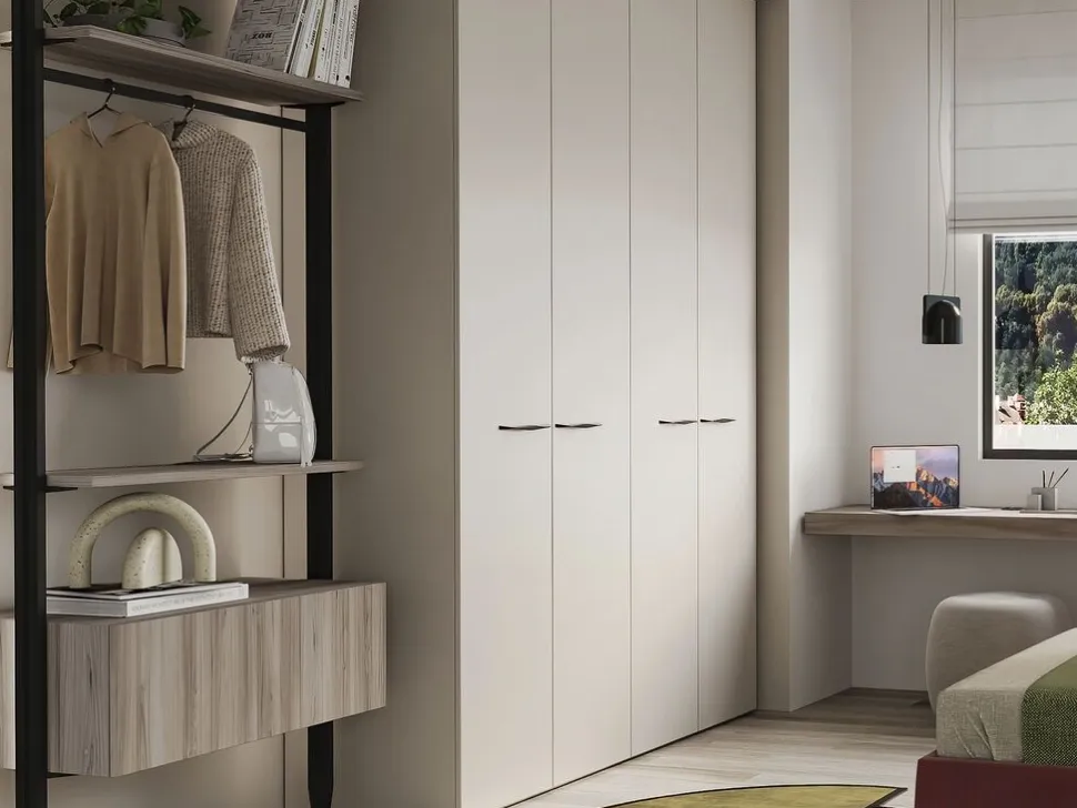 Supporti per 3 ripiani in Legno e 1 modulo per struttura Zero, Zama, Verniciato grigio pietra