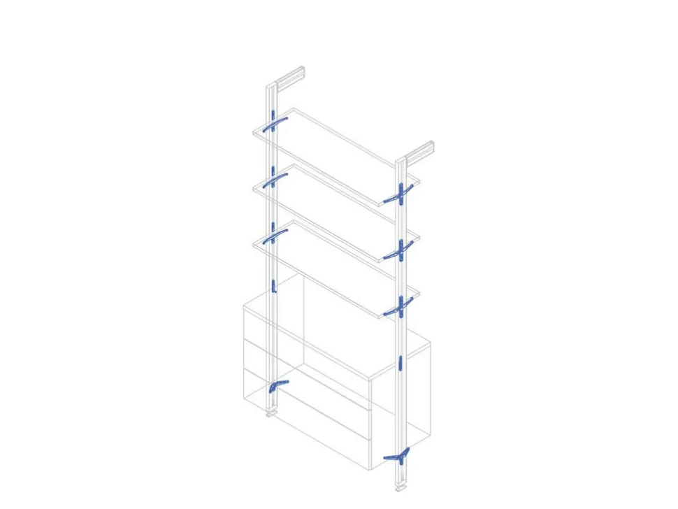 Supporti per 3 ripiani in Legno e 1 modulo per struttura Zero, Zama, Verniciato grigio pietra