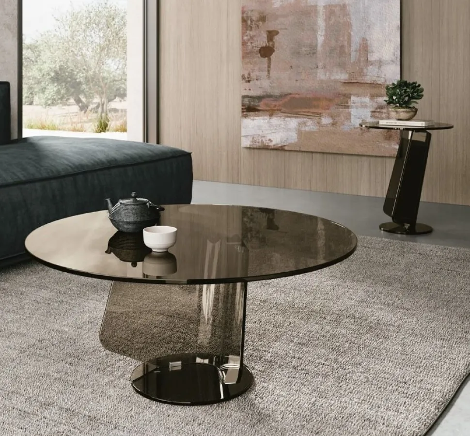 Tavolino angolare da salotto in vetro curvato trasparente Miraggio Corner disponibile in vari colori