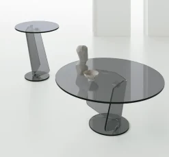 Tavolino angolare da salotto in vetro curvato trasparente Miraggio Corner disponibile in vari colori