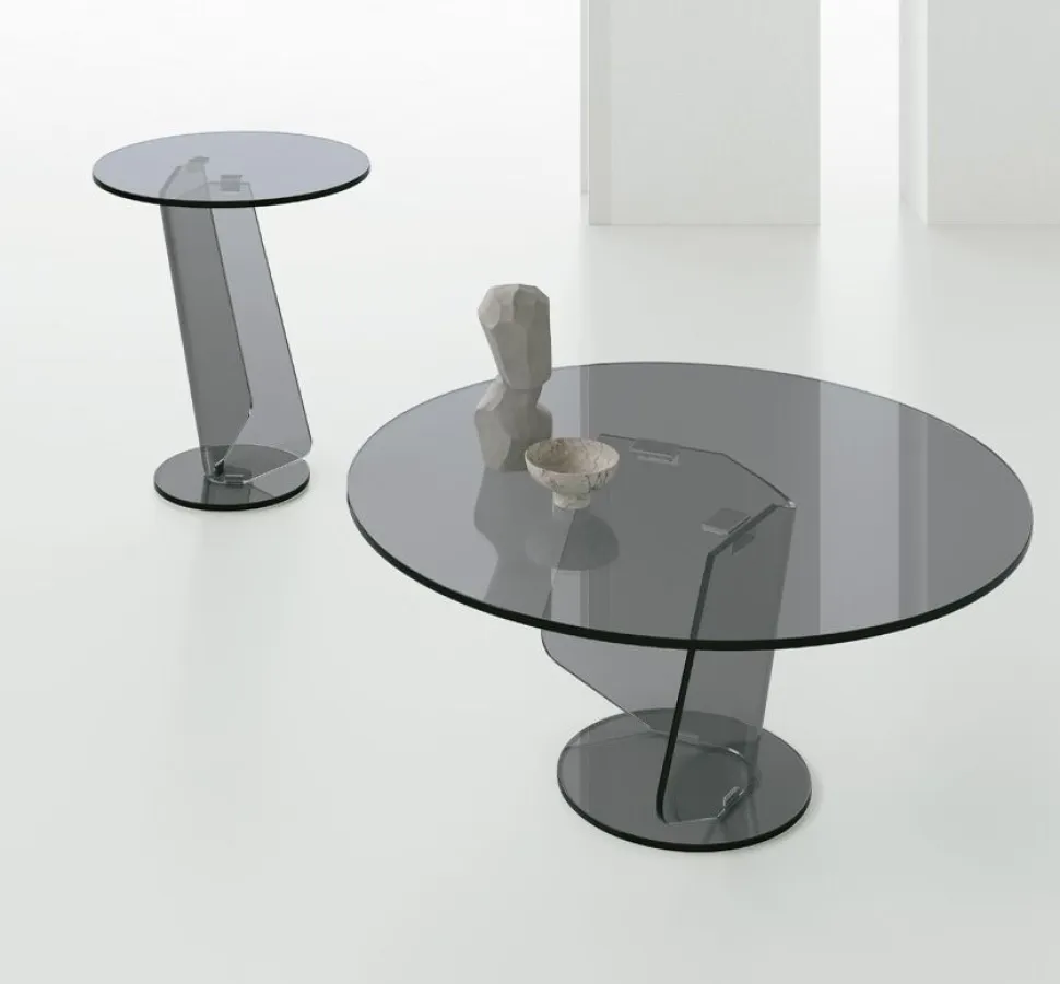 Tavolino angolare da salotto in vetro curvato trasparente Miraggio Corner disponibile in vari colori