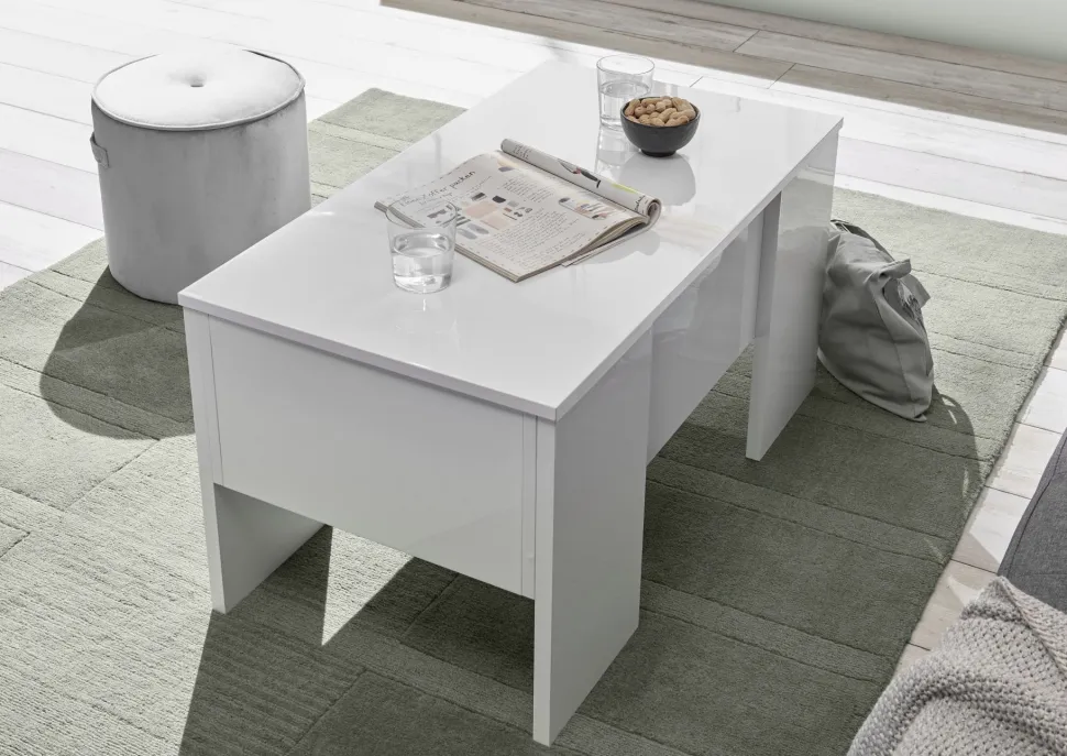 Tavolino basso contenitore in Bianco lucido