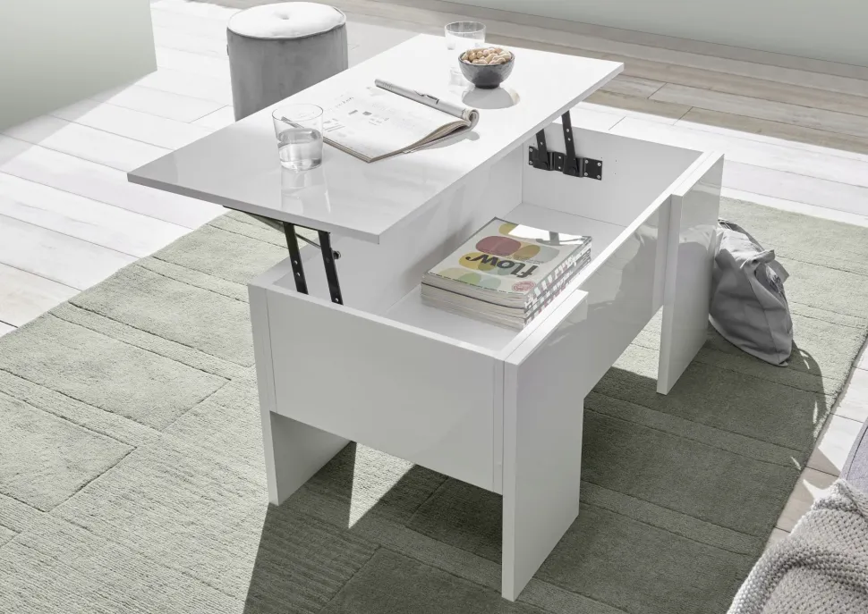 Tavolino basso contenitore in Bianco lucido